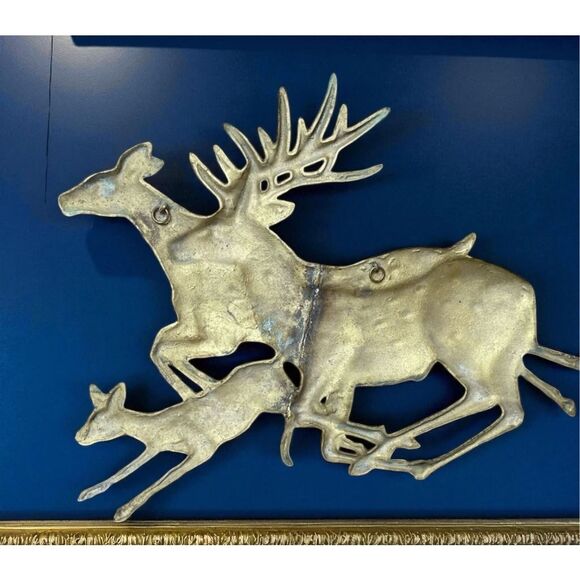 RARE Vintage 18”L x 14" Brass Reindeer Running 3D Wall hanging Art Sculpture - Picture 4 of 6
